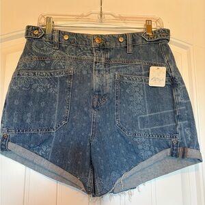 NWT We The Free Paisley Patches Denim Blue Shorts Size 27